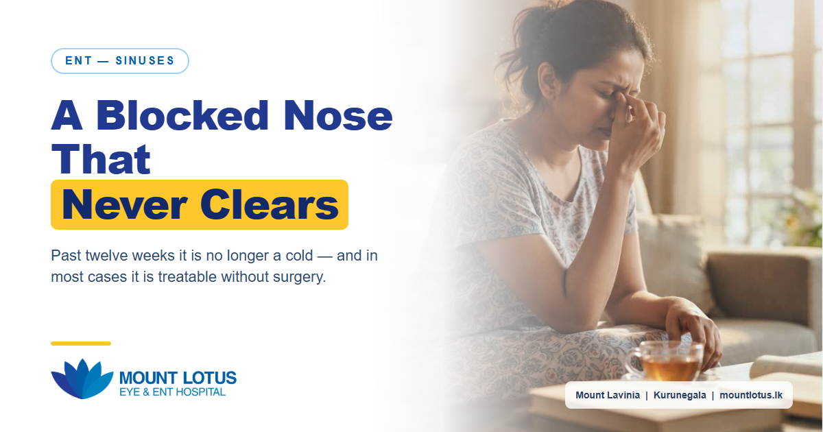 Woman with chronic sinusitis pressure — blocked nose, Mount Lotus Eye & ENT Hospital
