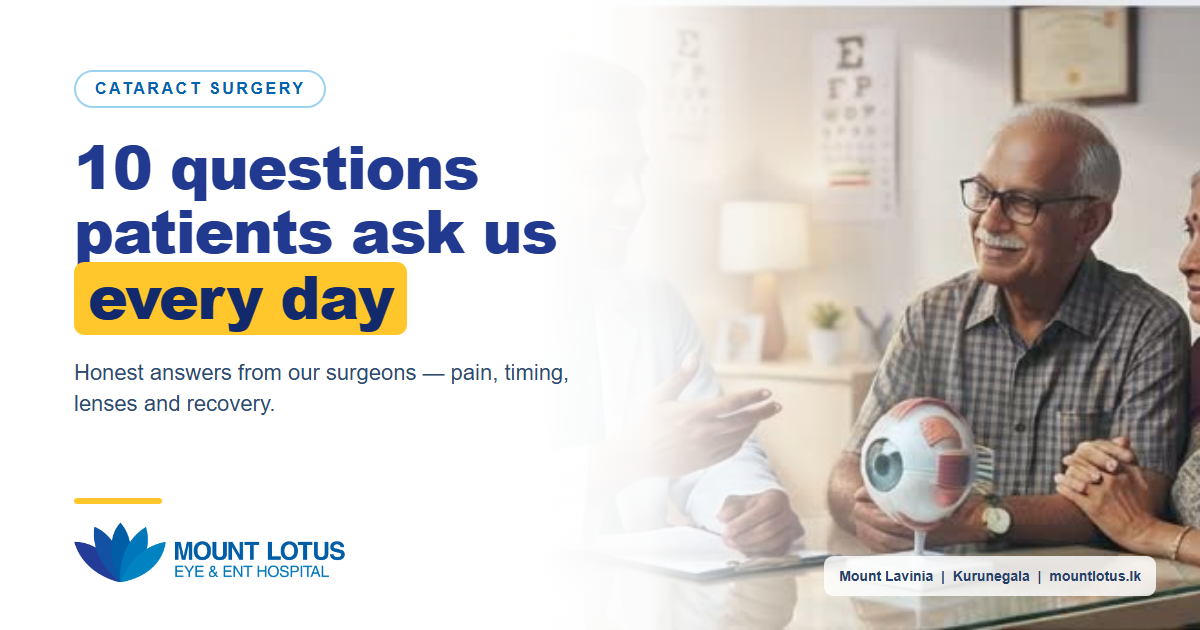 A surgeon answering cataract surgery questions for an elderly couple at Mount Lotus Eye and ENT Hospital