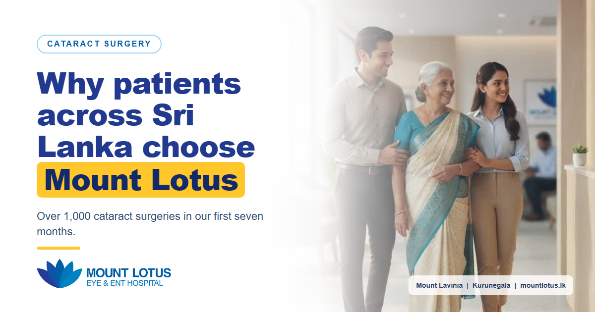 A family with their mother at Mount Lotus Eye and ENT Hospital before cataract surgery in Sri Lanka